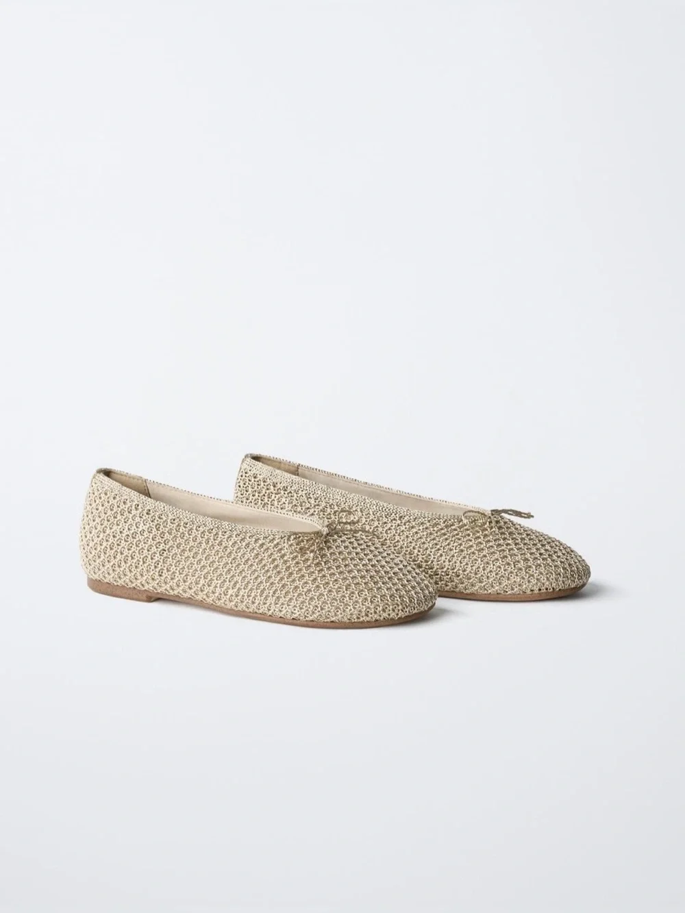Zara NWT Gold Crochet Ballet Flats - Elegant Knit Women's Shoes